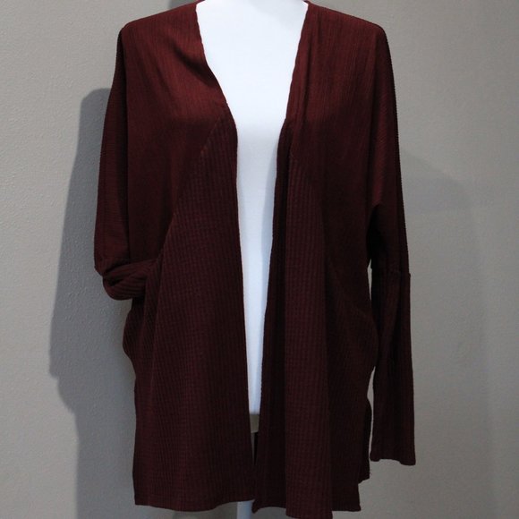 MAURICES Textured Cardigan Sweater Long Sleeve Open Front Plum Waffle Knit Med - Picture 1 of 10